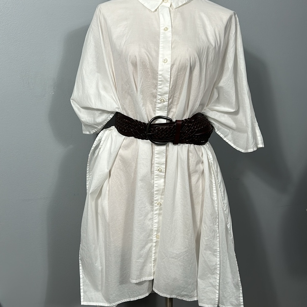 Land’s End Womens White Spread Collar Kaftan Sleeve Button-Up Shirt Size L 14-16